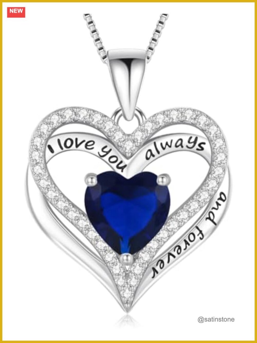 S925 Sterling Silver Heart Pendant Necklace White-Gold-Tone Cubic Zirconia Gift